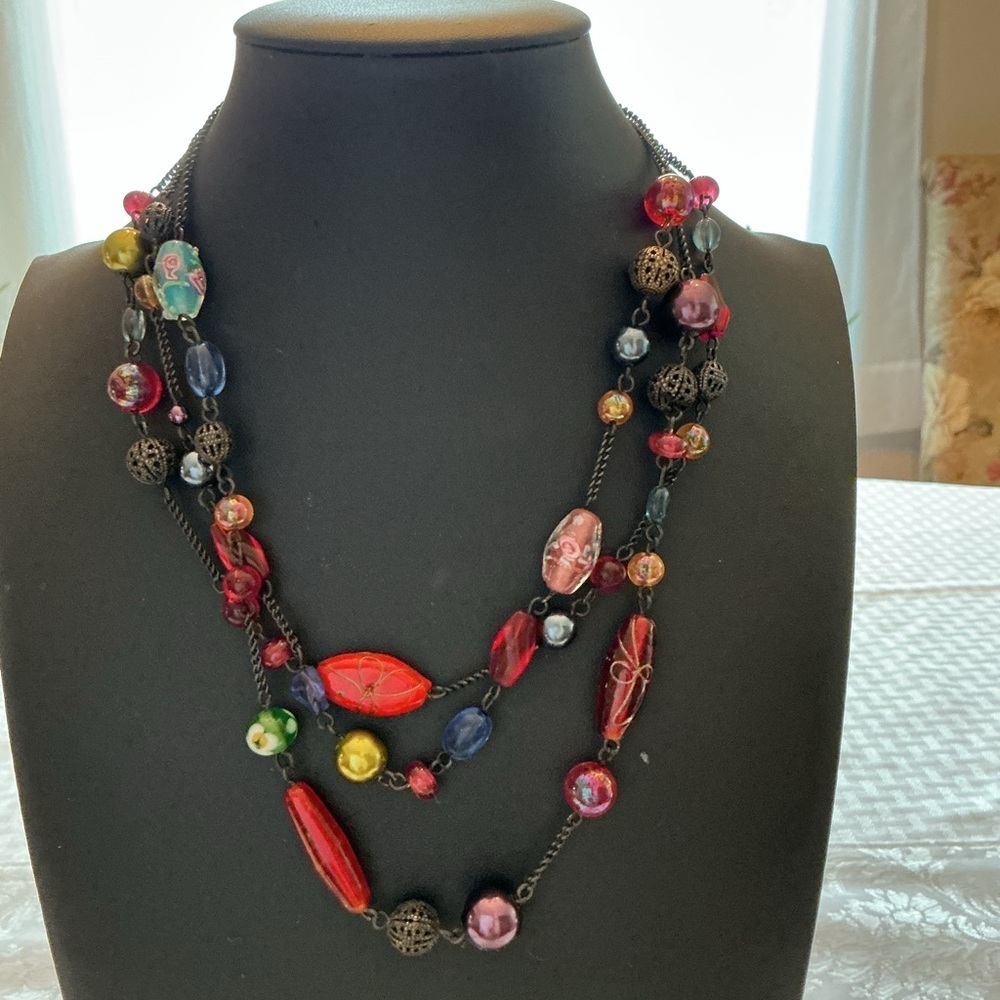 Multicolored Bead Gunmetal Necklace